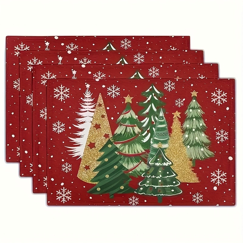 Family Tree Print - 빨간 크리스마스 트리 눈송이 프린트 플레이스매트