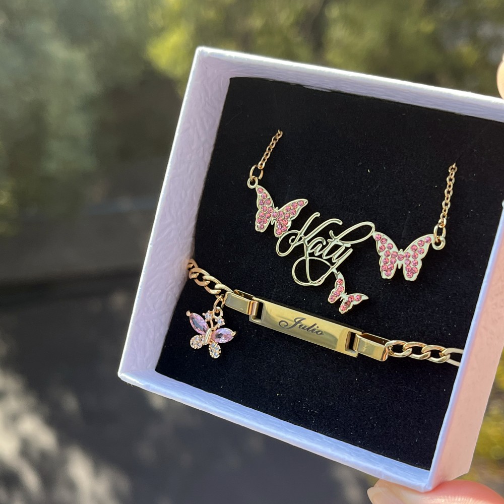 DUOYING 맞춤형 핑크 나비 세트, 맞춤형 탄생석  - Name Necklace Custom 리뷰 및 가격