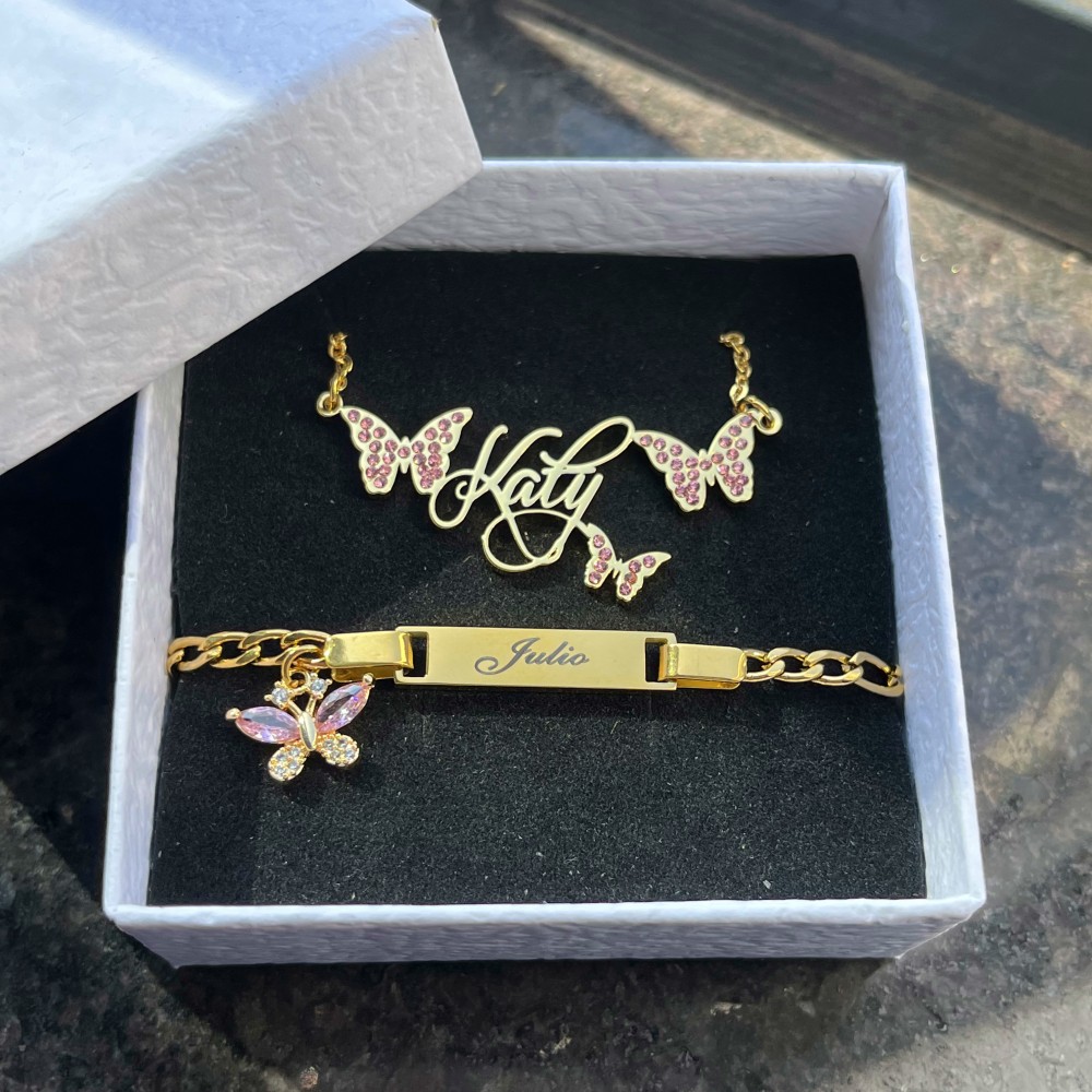 DUOYING 맞춤형 핑크 나비 세트, 맞춤형 탄생석  - Name Necklace Custom 리뷰 및 가격